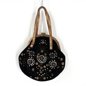 Rafe New York Women's Black Suede Leather Beaded Rhinestone Evening Purse Bag
